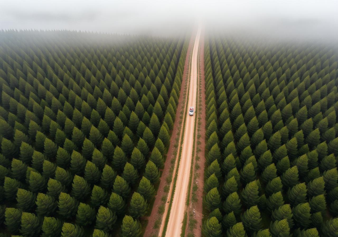 Floresta plantada com estrada rural